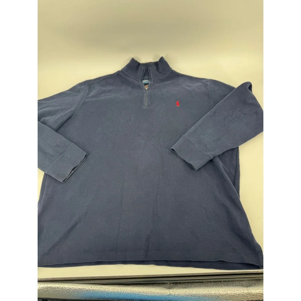 Polo Ralph Lauren Mens Sweater Quarter Zip XL Pullover Navy‎ Blue Red Pony Logo